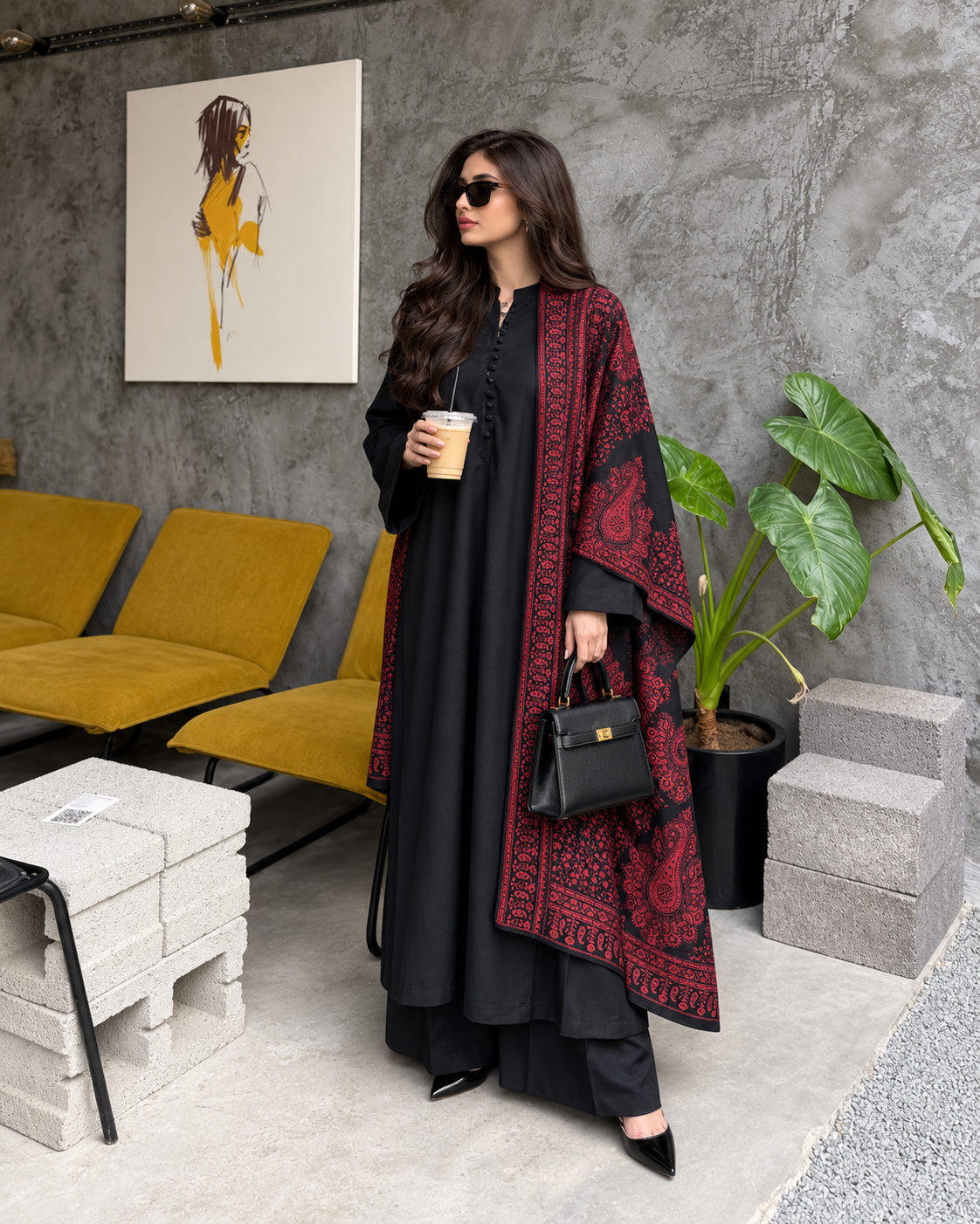 Black & Red Pashmina Shawl for Women – Elegant Luxury Wrap
